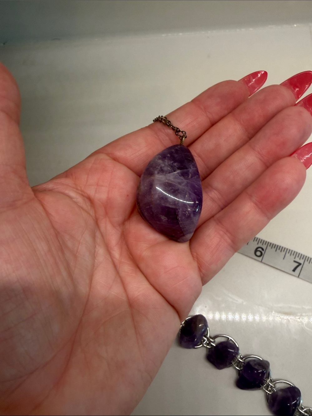 Amethyst Stone Bracelet and Pendant Set - Purple - Picture 9 of 11